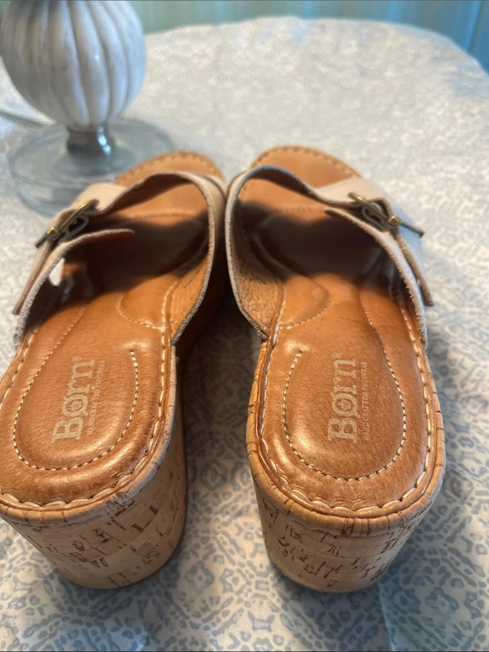 Born Beige Cork Wedge Slide Sandals